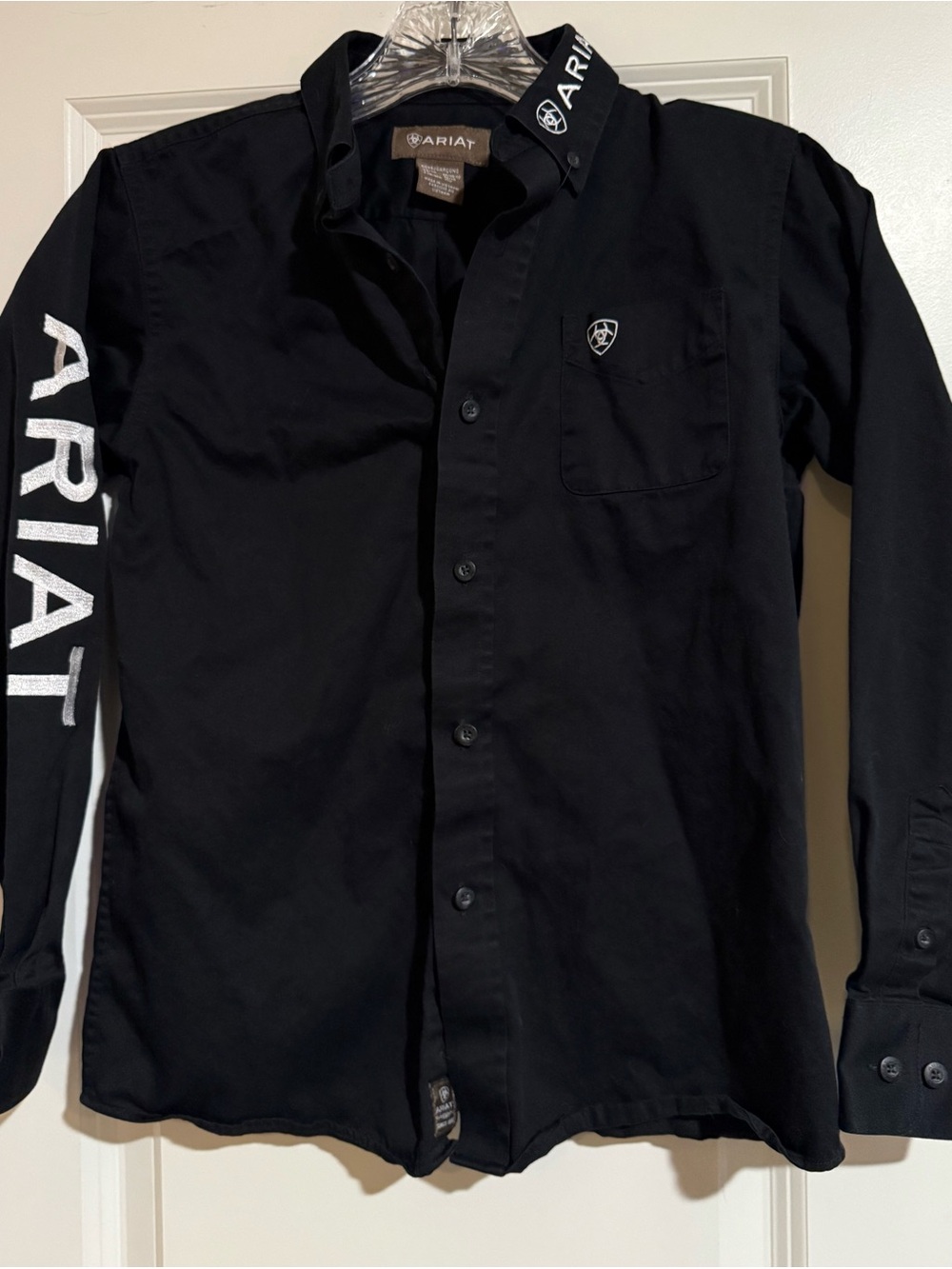 Ariat Button Down Shirt Boys M 10-12 Black Team Logo Long Sleeve Western Cotton